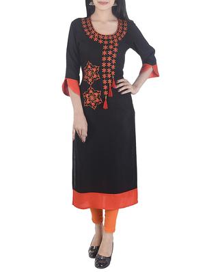 black rayon straight kurta - 15113065 - Standard Image - 1