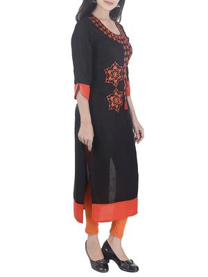 black viscose straight kurta - 15113065 - Standard Image - 2