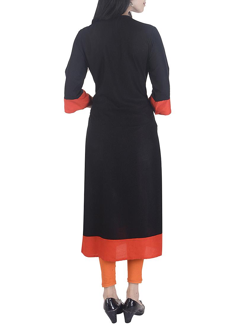 black viscose straight kurta - 15113065 - Zoom Image - 3