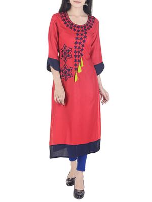 red rayon straight kurta - 15113066 - Standard Image - 1
