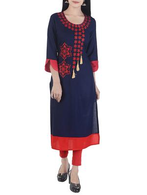 blue rayon straight kurta - 15113067 - Standard Image - 1