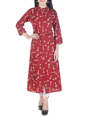 red rayon straight kurta - 15113075 - Standard Image - 1
