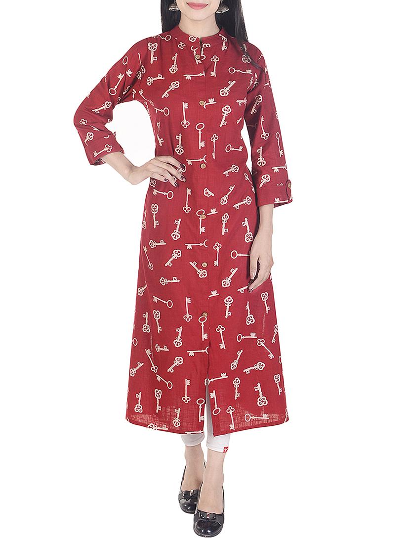 red rayon straight kurta - 15113075 - Zoom Image - 1