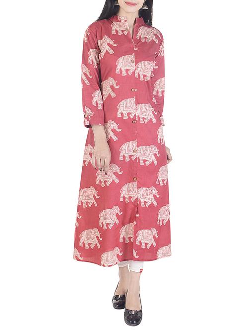 Pink rayon a-line kurta - 15113078 - Standard Image - 1
