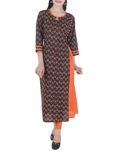 Brown cotton a-line kurta - 15113083 - Very Small Image - 1