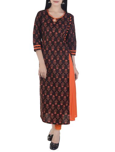 brown cotton a-line kurta - 15113084 - Very Small Image - 1