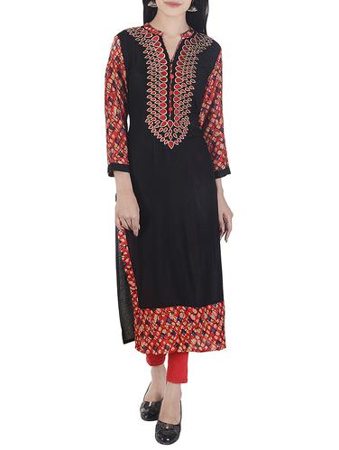 black rayon straight kurta - 15113086 - Very Small Image - 1