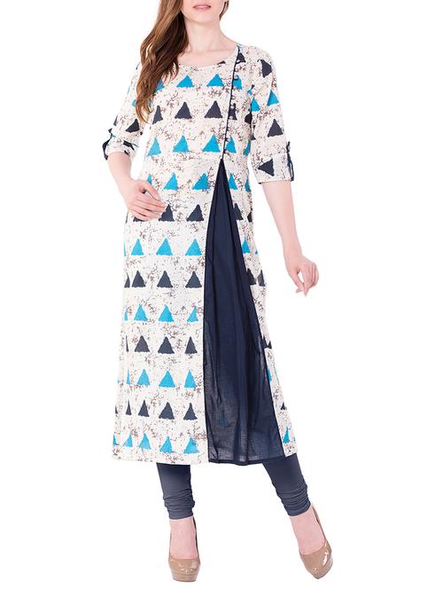 white cotton A-line kurta - 15113210 - Very Small Image - 1