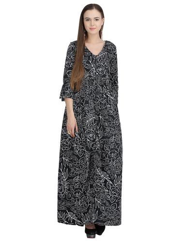 black floral poly crepe maxi dress - 15113276 - Very Small Image - 1