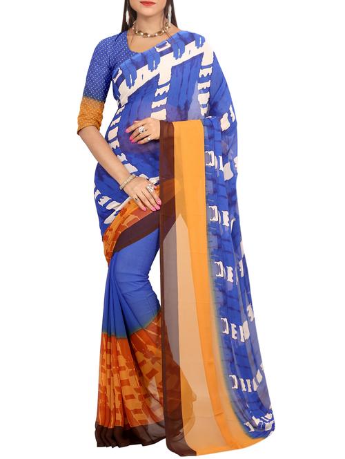 blue georgette printed saree with blouse - 15113308 - Standard Image - 1