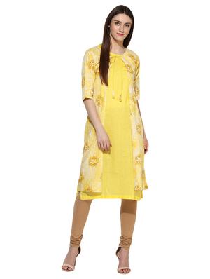 yellow cotton layered kurta - 15113421 - Standard Image - 1