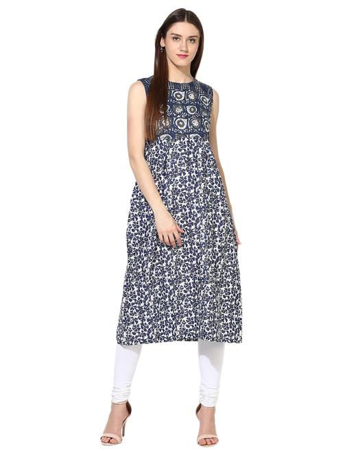 blue cotton a-line kurta - 15113422 - Standard Image - 1
