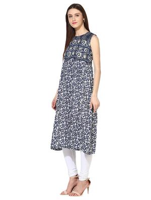 blue cotton a-line kurta - 15113422 - Standard Image - 2