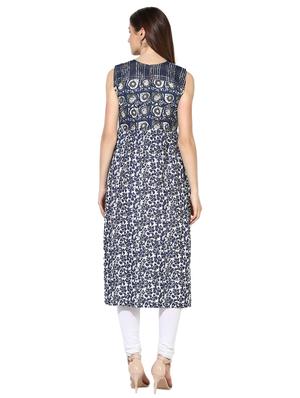 blue cotton a-line kurta - 15113422 - Standard Image - 3