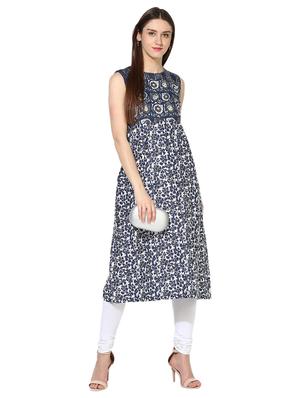 blue cotton a-line kurta - 15113422 - Standard Image - 4