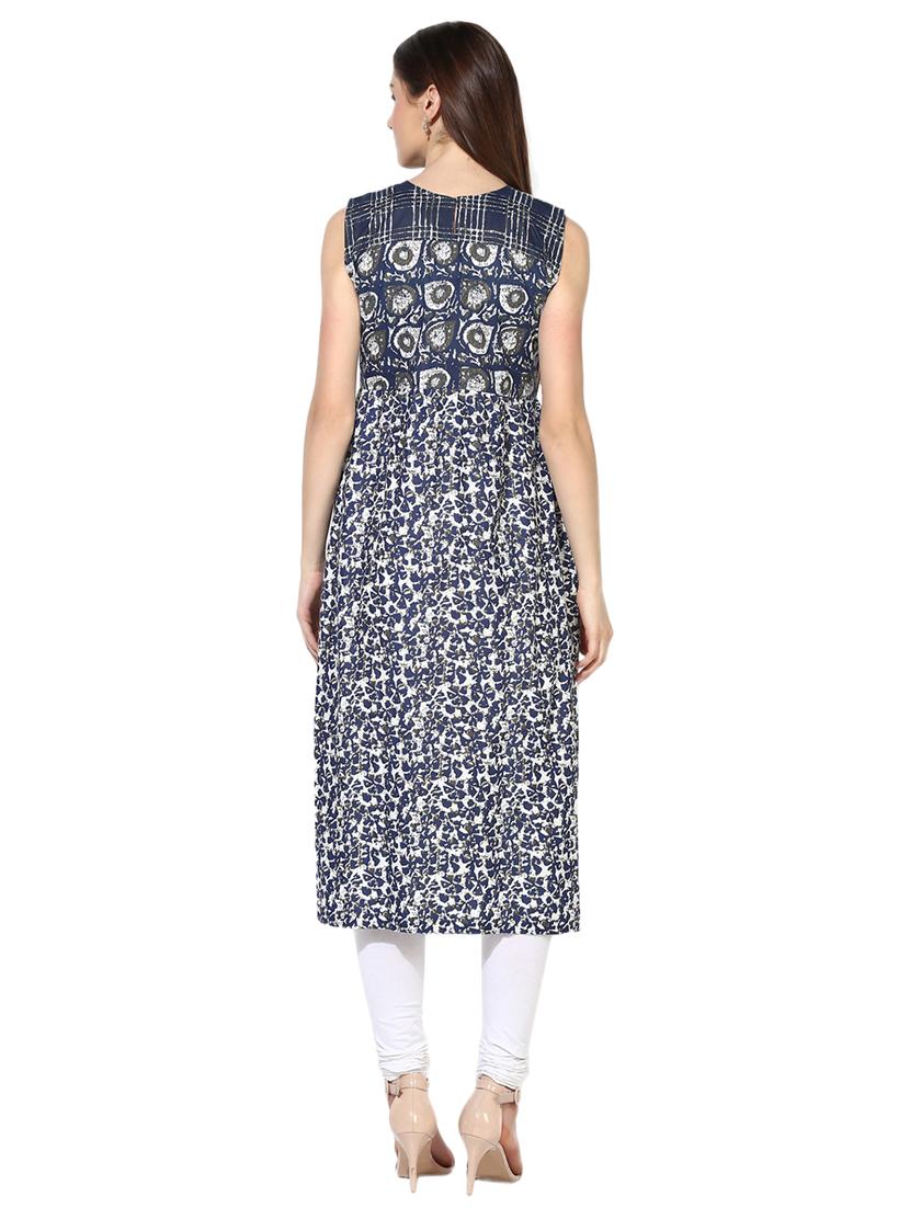blue cotton a-line kurta - 15113422 - Zoom Image - 3