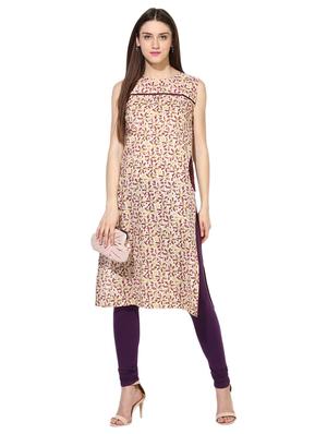 beige cotton aline kurta - 15113425 - Standard Image - 4