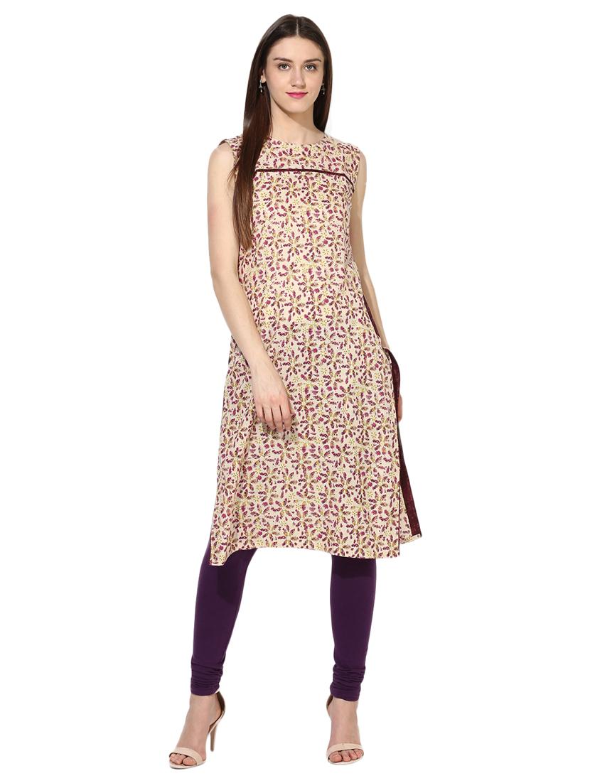 beige cotton aline kurta - 15113425 - Zoom Image - 1