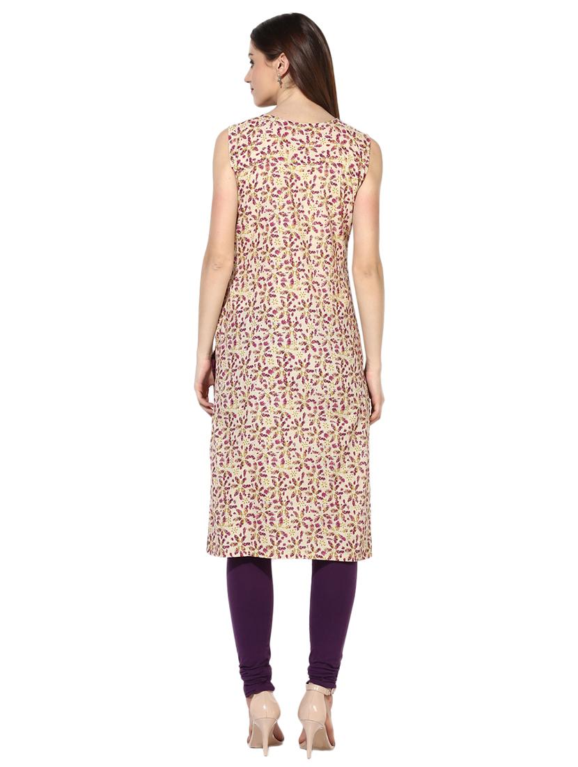 beige cotton aline kurta - 15113425 - Zoom Image - 3