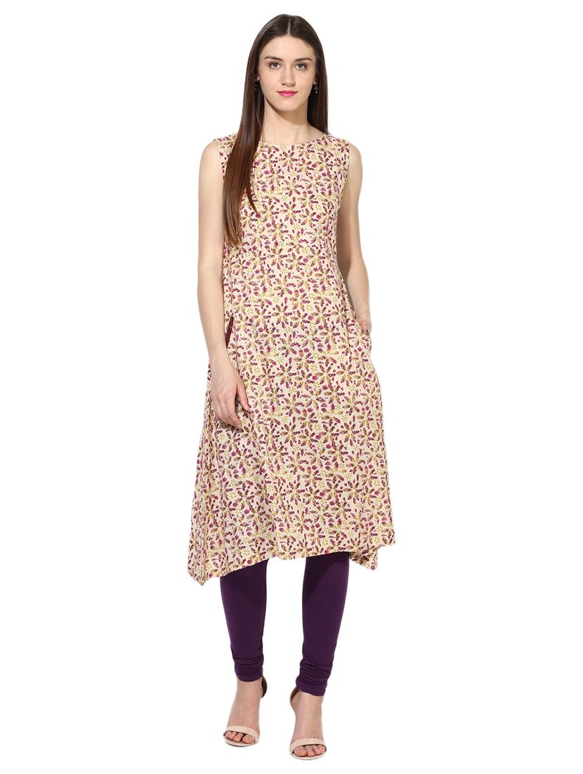 beige cotton a-line kurta - 15113432 - Zoom Image - 1
