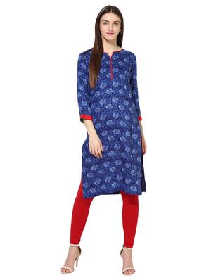 blue rayon straight kurta - 15113434 - Standard Image - 1