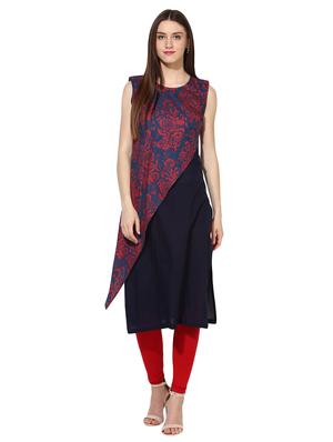 blue cotton layered kurta - 15113437 - Standard Image - 1