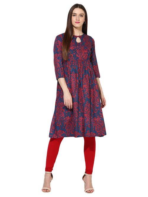 blue cotton flared kurta - 15113441 - Standard Image - 1