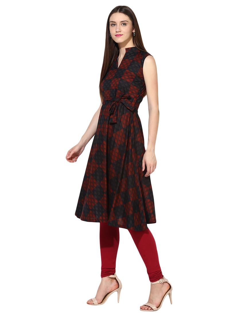 black cotton flared kurta - 15113443 - Zoom Image - 2