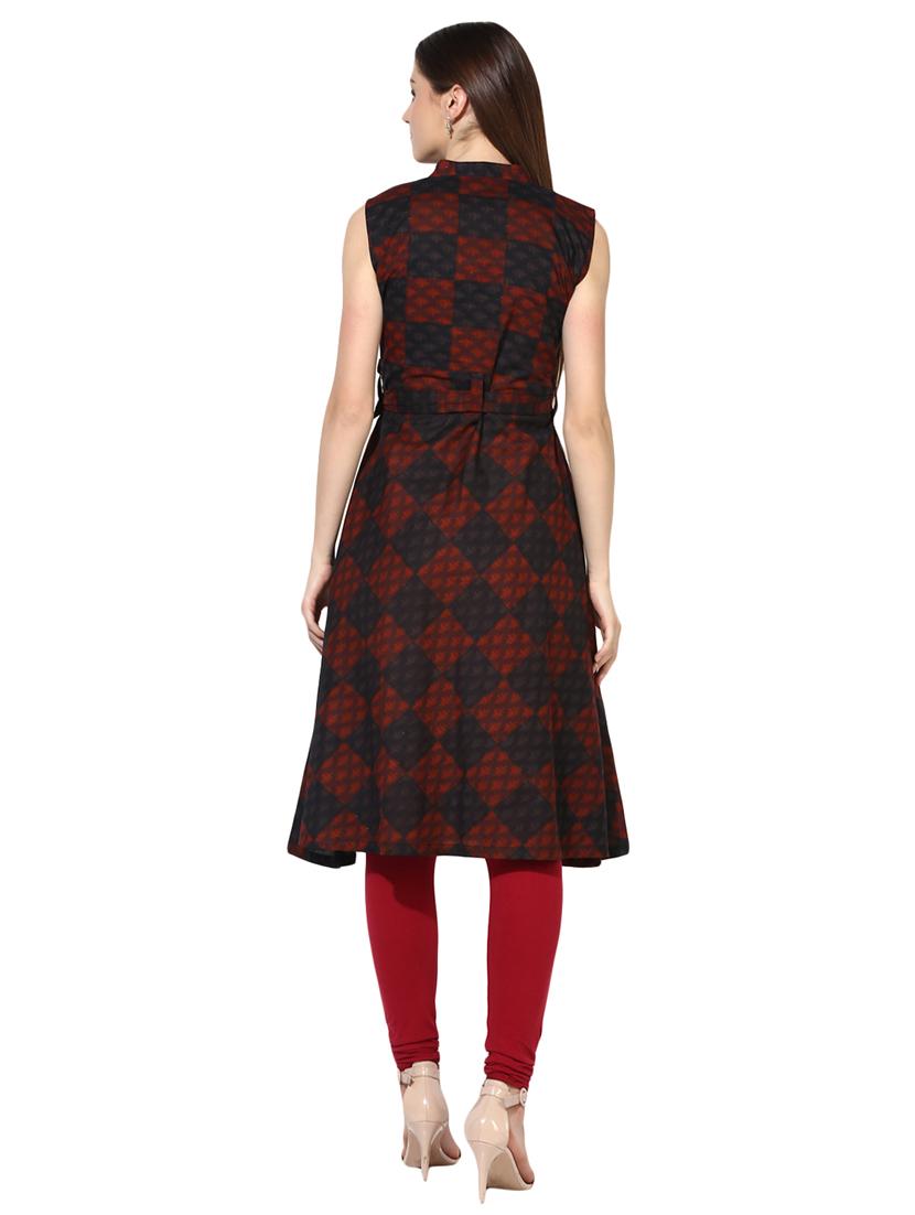 black cotton flared kurta - 15113443 - Zoom Image - 3