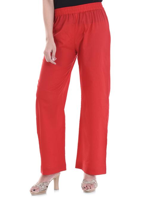 solid red cotton palazzo - 15113447 - Standard Image - 1