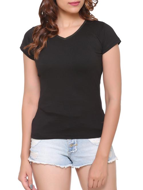 black solid cotton tee - 15113457 - Standard Image - 1