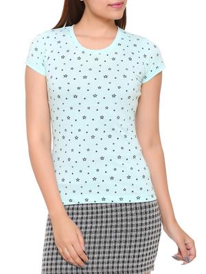 light blue printed cotton tee - 15113458 - Standard Image - 1