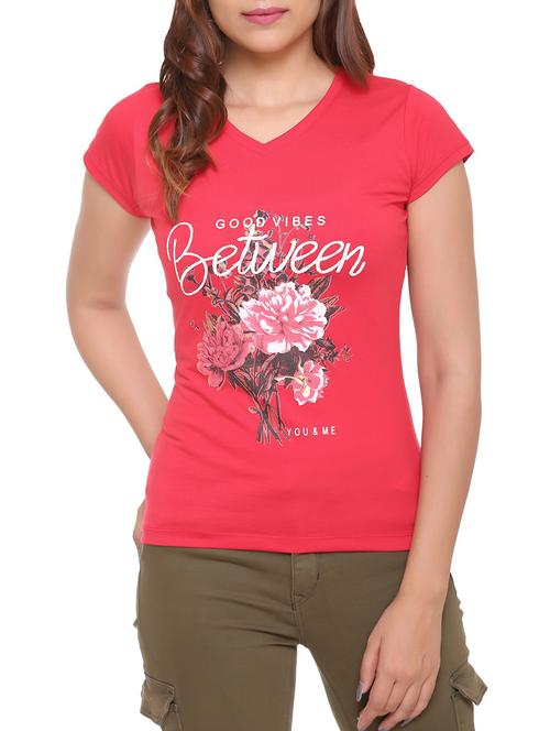 red printed cotton tee - 15113467 - Standard Image - 1