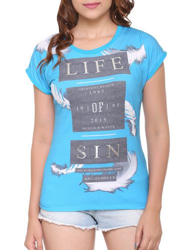blue printed cotton tee - 15113474 - Very Small Image - 1
