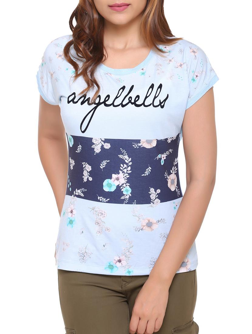 light blue printed cotton tee - 15113475 - Zoom Image - 1