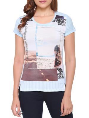 light blue printed cotton tee - 15113482 - Standard Image - 1