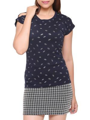 navy blue printed cotton tee - 15113483 - Standard Image - 1