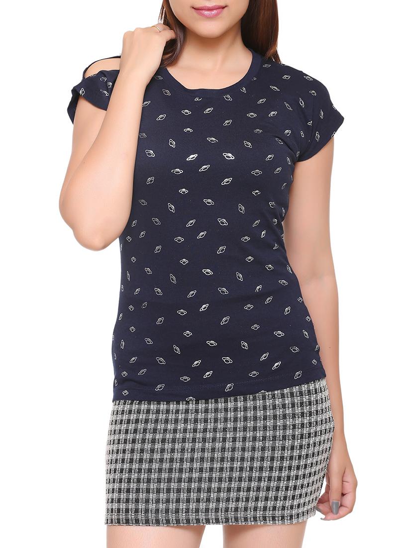 navy blue printed cotton tee - 15113483 - Zoom Image - 1