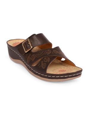 brown faux leather slippers - 15113658 - Standard Image - 1