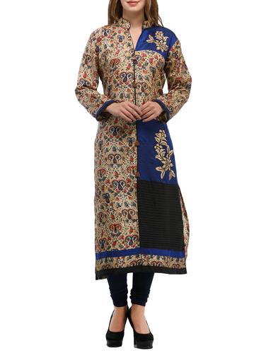 blue silk blend aline kurta - 15113690 - Very Small Image - 1