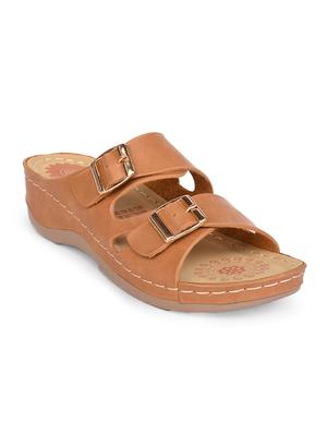 brown faux leather slip on wedges - 15113696 - Standard Image - 1