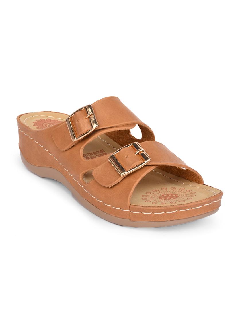 brown faux leather slip on wedges - 15113696 - Zoom Image - 1