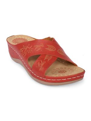maroon faux leather slip on wedges - 15113701 - Standard Image - 1