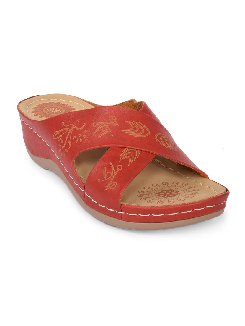 maroon faux leather slip on wedges - 15113701 - Zoom Image - 1
