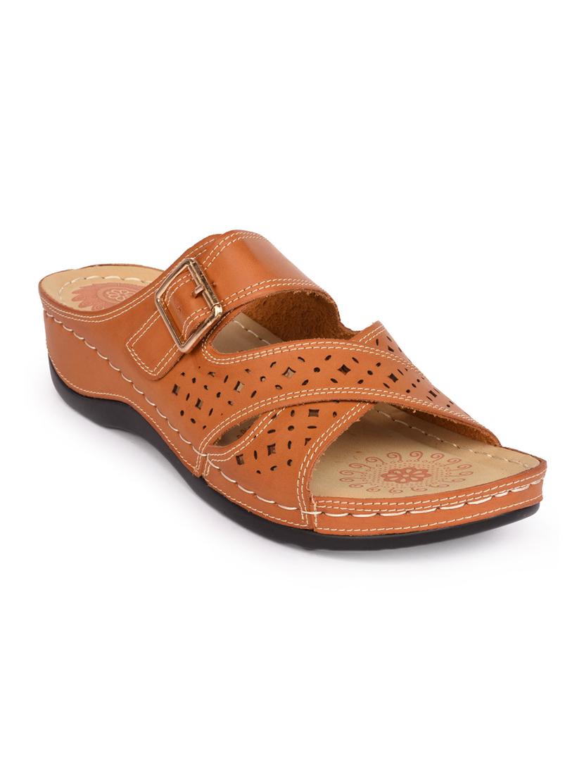 brown faux leather slip on wedges - 15113703 - Zoom Image - 1