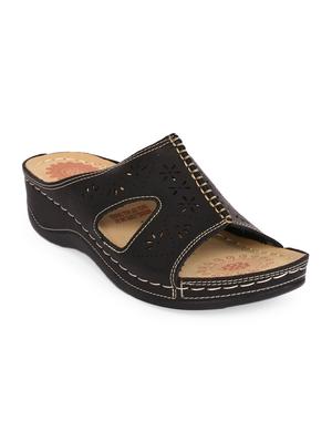 black faux leather slip on wedges - 15113713 - Standard Image - 1