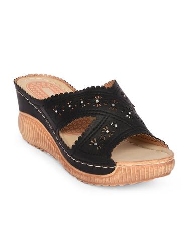 black faux leather slip on wedges - 15113715 - Very Small Image - 1