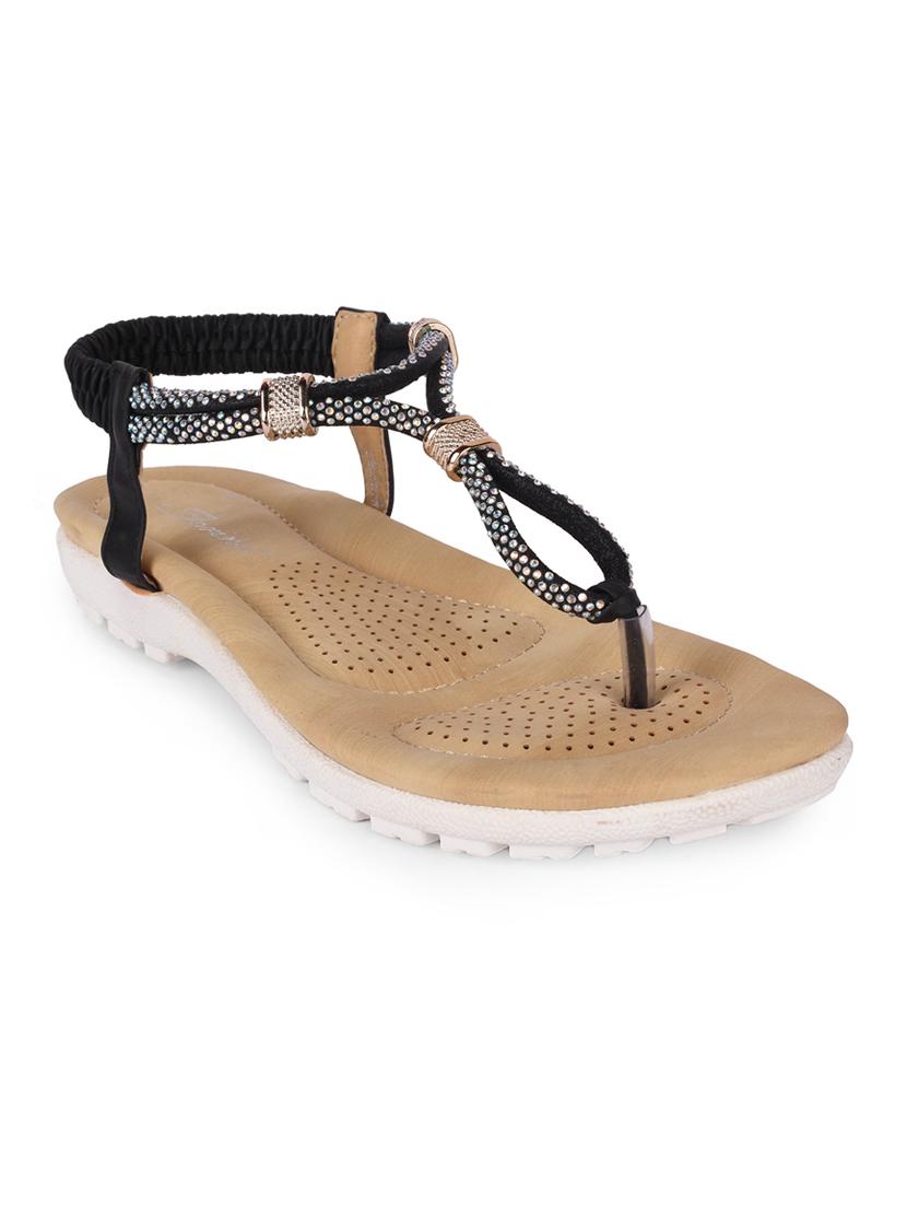 black faux leather back strap sandals - 15113722 - Zoom Image - 1