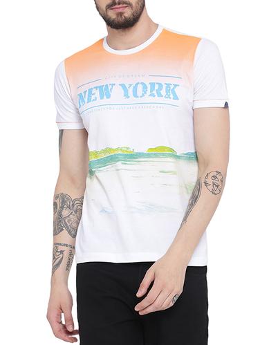 white cotton blend front print t-shirt - 15113749 - Very Small Image - 1