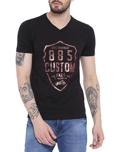 black cotton blend chest print t-shirt - 15113750 - Very Small Image - 1